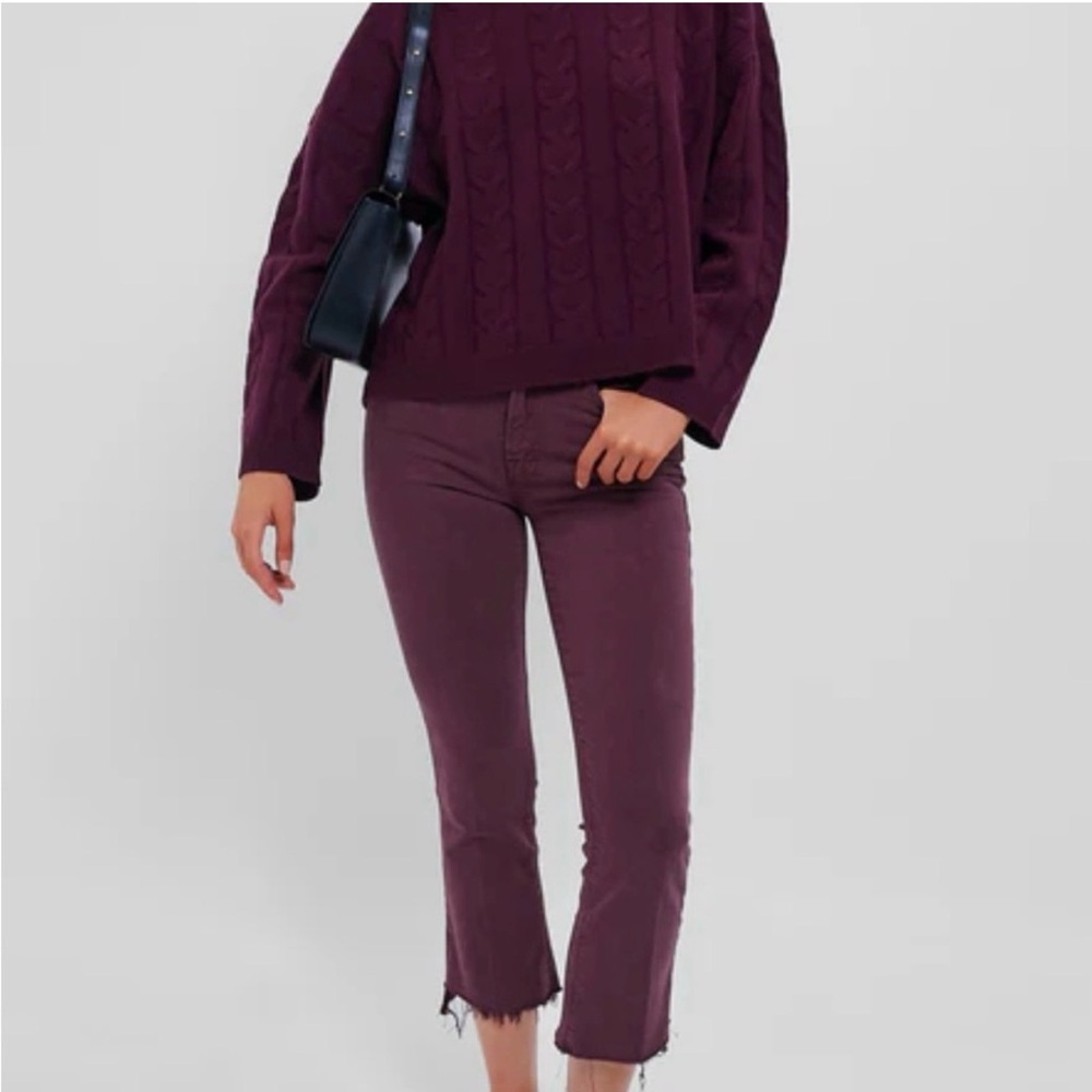 Anthropologie MOTHER plum/wine crop step fray jeans